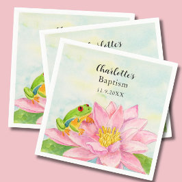 Baptism Pink Waterlily & Tree Frog スタンダードランチョンナプキン