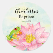 Baptism Pink Waterlily & Tree Frog ラウンドシール (正面)