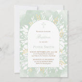 Baptism sage green watercolor foliage  invitation 招待状 (正面)