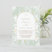 Baptism sage green watercolor foliage  invitation 招待状 (スタンド正面)