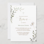 Baptism sage green watercolor foliage  invitation 招待状 (正面)
