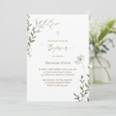 Baptism sage green watercolor foliage  invitation 招待状 (スタンド正面)
