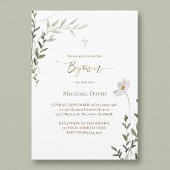 Baptism sage green watercolor foliage invitation 招待状