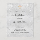 Baptism silver glitter boy girl budget invitation  チラシ (正面)