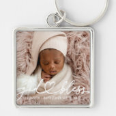 Baptism Simple Elegant Modern Heart Baby Photo キーホルダー (正面)