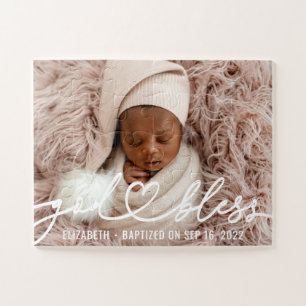 Baptism Simple Elegant Modern Heart Baby Photo ジグソーパズル