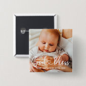 Baptism Simple Modern Heart Baby Photo 缶バッジ (正面&裏面)