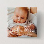 Baptism Simple Modern Heart Baby Photo 缶バッジ (正面)