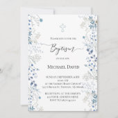 Baptism small blue watercolor flowers 招待状 (正面)
