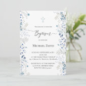 Baptism small blue watercolor flowers 招待状 (スタンド正面)