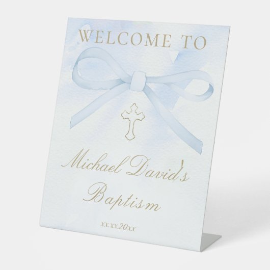 Baptism watercolor blue bow 台座サイン (正面)