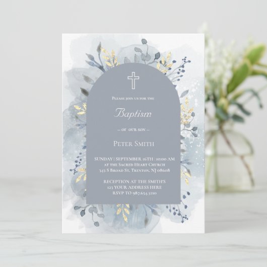 Baptism watercolor foliage  招待状 (スタンド正面)