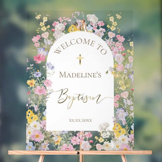 Baptism watercolor meadow flowers アクリルサイン (ニュートラル)