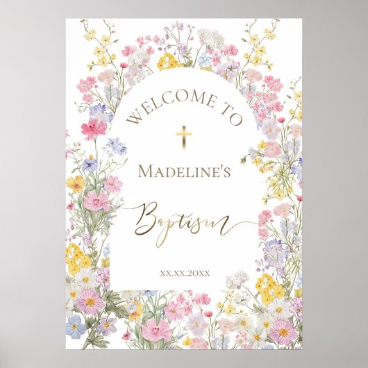 Baptism watercolor meadow flowers welcome ポスター (正面)