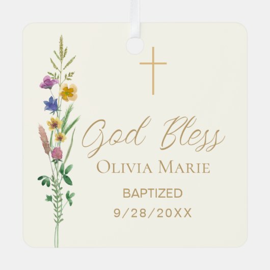 Baptism Wildflower Custom Photo Ceramic メタルオーナメント (正面)