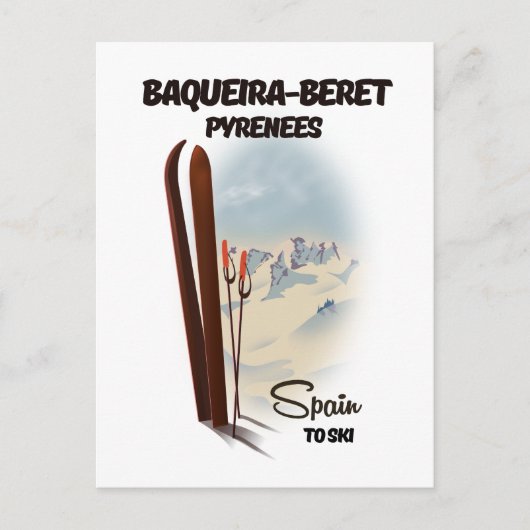 Baqueira-Beretスペインのスキーポスター。 ポストカード (正面)