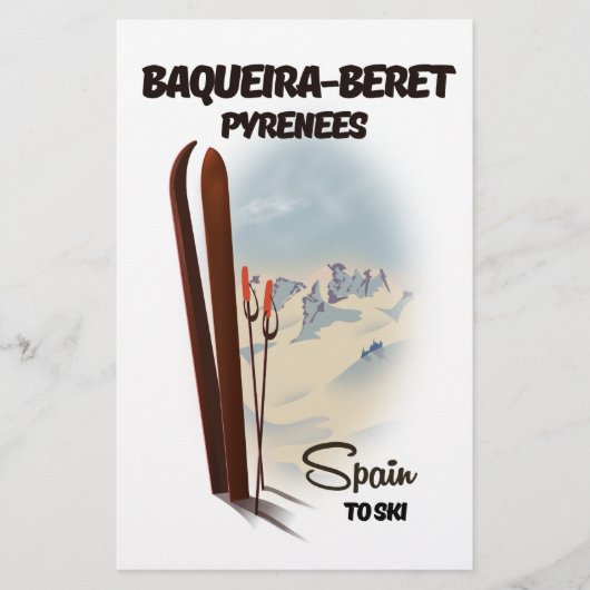 Baqueira-Beretスペインのスキーポスター。 便箋 (正面)