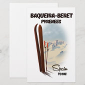 Baqueira-Beretスペインのスキーポスター。 便箋 (正面/裏面)