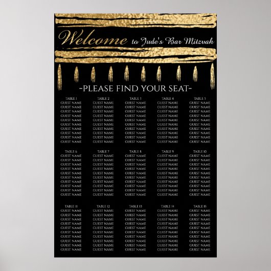 Bar and Bat Mitzvah Gold Tallit Seating Chart ポスター (正面)