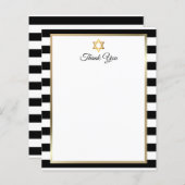 Bar Bat Mitzvah Black White Stripe Thank You Note (正面/裏面)