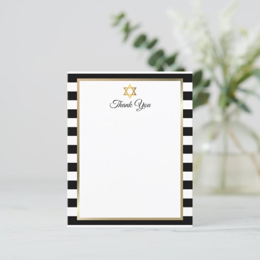Bar Bat Mitzvah Black White Stripe Thank You Note (スタンド正面)