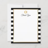 Bar Bat Mitzvah Black White Stripe Thank You Note (正面)