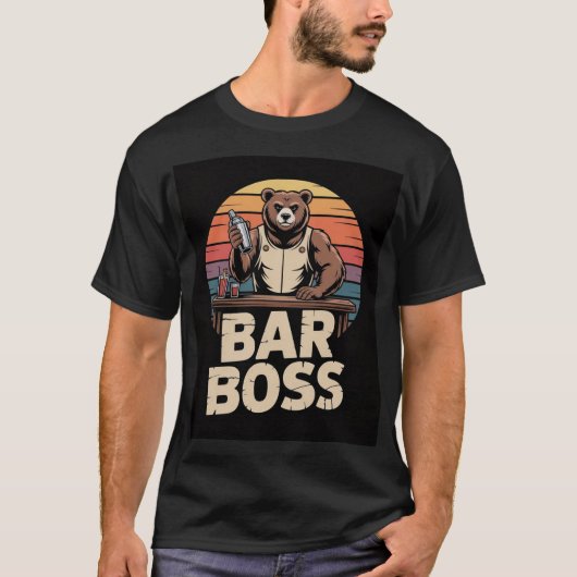 Bar Boss Bear Bartender Shirt Tシャツ (正面)