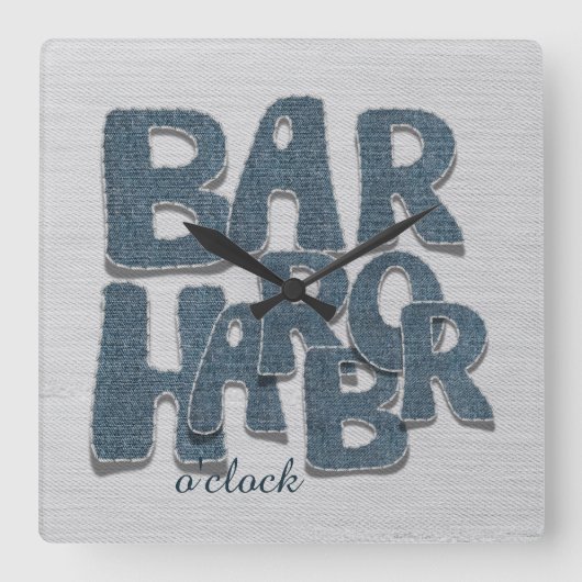 Bar Harbor Maine Denim Letter Wall Clock スクエア壁時計 (正面)