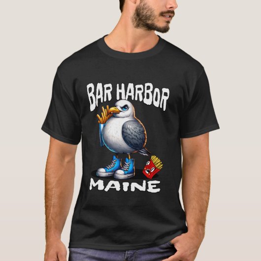 Bar Harbor Maine Funny Seagull French Fries Souven Tシャツ (正面)