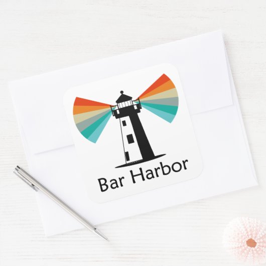 Bar Harbor Maine Lighthouse Rainbow スクエアシール (封筒)