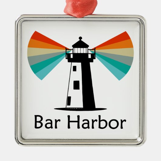 Bar Harbor Maine Lighthouse Rainbow メタルオーナメント (正面)
