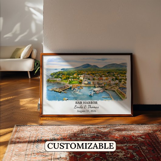 Bar Harbor Maine Poster, Watercolor, Custom ポスター