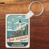 Bar Harbor, Maine Retro Lighthouse 1950s キーホルダー (裏面)