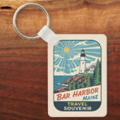 Bar Harbor, Maine Retro Lighthouse 1950s キーホルダー (正面)