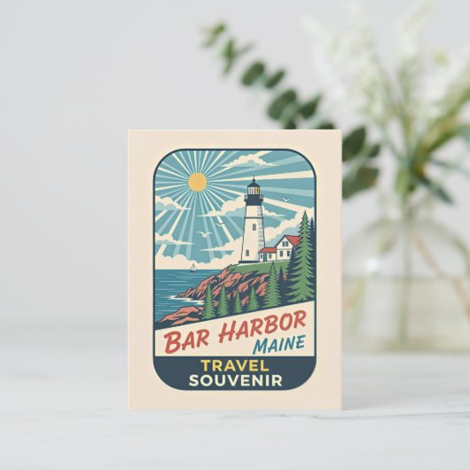 Bar Harbor, Maine Retro Lighthouse 1950s ポストカード (スタンド正面)