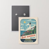 Bar Harbor, Maine Retro Lighthouse 1950s 缶バッジ (正面/裏面)