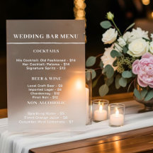 Bar menu sign wedding