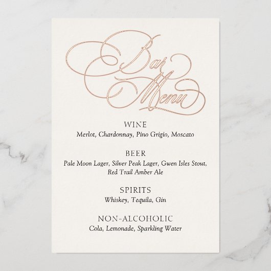 Bar Menu Wedding Foil Table Sign 箔招待状 (正面)