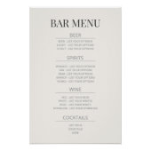 ‘Bar Menu’ Wedding Sign | Warm Ivory ポスター (正面)