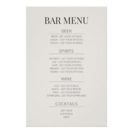  ‘Bar Menu’ Wedding Sign | Warm Ivory ポスター