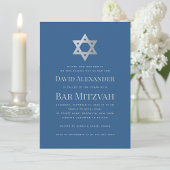 Bar Mitzvah Classic Blue Faux Silver Star of David 招待状