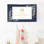 Bar Mitzvah Greenery Navy Blue Celebration 横断幕 (インサイチュ)