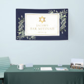 Bar Mitzvah Greenery Navy Blue Celebration 横断幕 (トレードショー)