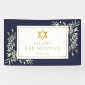 Bar Mitzvah Greenery Navy Blue Celebration 横断幕 (横)