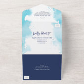 BAR MITZVAH modern script aqua blue watercolor オールインワン招待状 (外側)