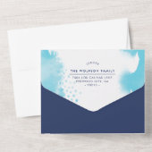 BAR MITZVAH modern script aqua blue watercolor オールインワン招待状 (裏面)
