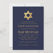 Bar Mitzvah Navy Blue Faux Gold Foil Star of David 招待状 (正面)