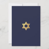 Bar Mitzvah Navy Blue Faux Gold Foil Star of David 招待状 (裏面)