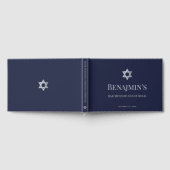 Bar Mitzvah Navy Blue Faux Silver Star of David ゲストブック (全面)