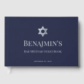 Bar Mitzvah Navy Blue Faux Silver Star of David ゲストブック (正面)